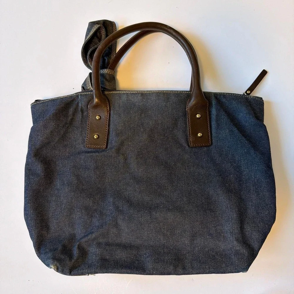Kate Spade Vintage Dark Denim Bow Purse Blue Leather Trim Twee Indie Bag